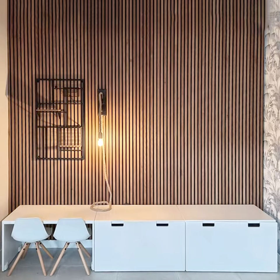 Tấm ốp tường tiêu âm vân gỗ chống cháy trang trí hiện đại trong nhà