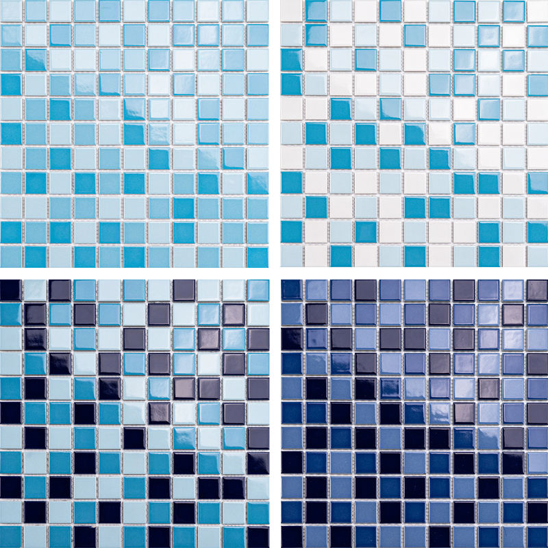 Gạch Mosaic Lát Sàn Chống Trượt Biệt Thự Và Hồ Bơi, Gốm Tráng Men Xanh Dương Pha Trộn 48x48mm