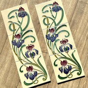 Gạch ốp tường gốm tráng men 3D khắc lại kiểu cổ điển tùy chỉnh, họa tiết gradient hoa diên vĩ tím phong cách hiện đại, dành cho gạch chịu lửa vuông.