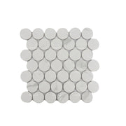 Gạch Mosaic Sứ In Phun Hoa Văn Đồng Xu Tròn Lớn Karara Trắng