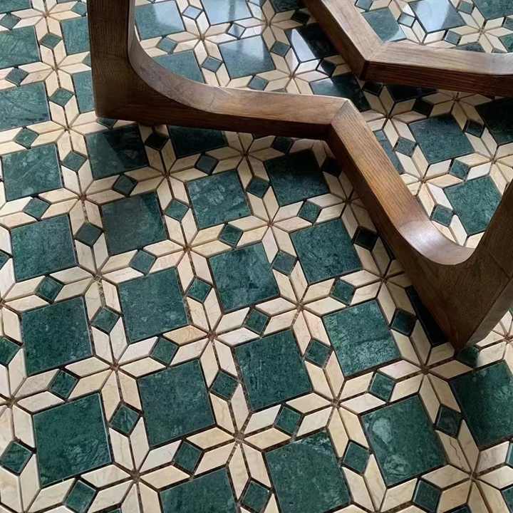Gạch Mosaic Đá Cẩm Thạch Tự Nhiên Màu Xanh Đậm Pha Be
