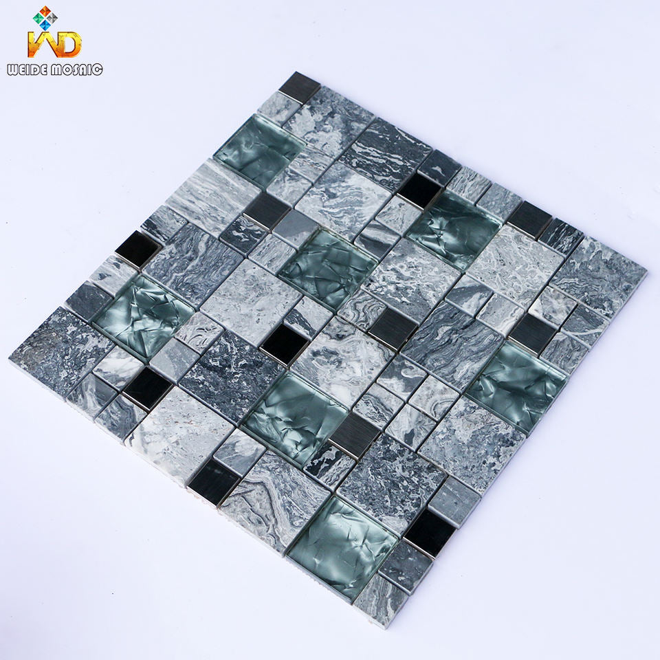 Gạch Mosaic Hỗn Hợp Kính, Đá Cẩm Thạch, Kim Loại Mảnh Nhỏ Lớn Phong Cách Hiện Đại