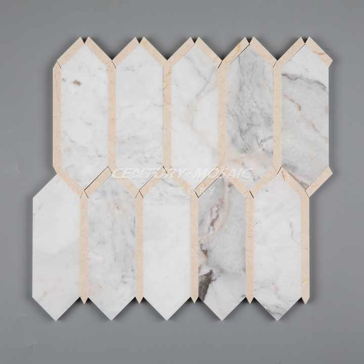Gạch Ốp Tường Bếp Mosaic Lục Giác Đá Cẩm Thạch Màu Trắng Be