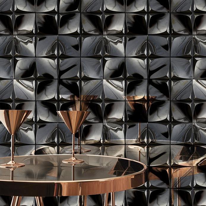 Gạch Mosaic Thép Không Gỉ 3D Họa Tiết Hình Học cho Bếp Hiện Đại, Phòng Tắm, Tường Gương, Bàn và Studio KTV của Người Nổi Tiếng Trên Mạng
