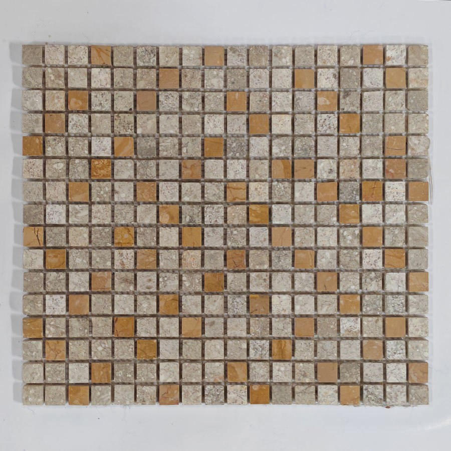 Gạch mosaic vuông đá trang trí tùy chỉnh màu vàng trắng ngọc trai, gạch lát sàn mosaic kem, mosaic đá trang trí tường
