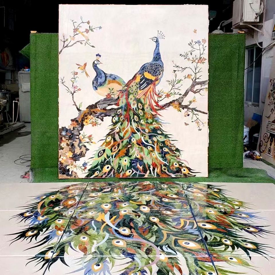 Gạch Hoa Văn Khảm Phù Điêu Đá Cẩm Thạch Cắt Tia Nước Hình Công