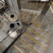 Gạch lát Sang trọng Chống trượt Dát vàng Vân đá cẩm thạch dành cho Cầu thang biệt thự hiện đại trong nhà, căn hộ và Thiết kế nội thất hiện đại