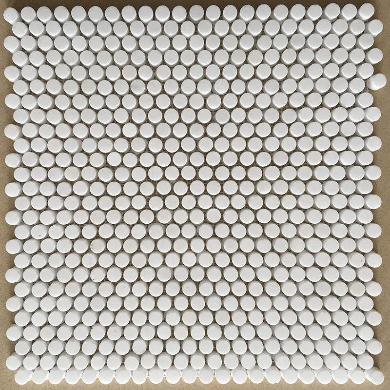 Gạch ốp lát nội thất mosaic hình đồng xu tròn bằng đá cẩm thạch trắng Thassos Mini dùng để trang trí tường và sàn phòng tắm.