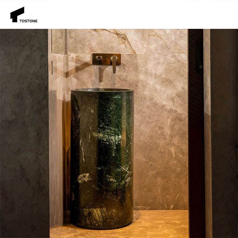 Tostone Bồn rửa chân cột bằng đá cẩm thạch màu xanh tự nhiên hiện đại, phổ biến dùng cho trang trí nội thất phòng tắm gia đình, biệt thự, khách sạn tùy chỉnh