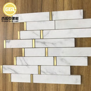 Gạch Mosaic Đá Cẩm Thạch Trắng Carrara Phối Đồng Thau Hình Gạch Ốp Tường Nội Thất