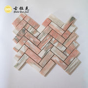 Gạch Mosaic Đá Cẩm Thạch Tự Nhiên Rosso Norwegine Họa Tiết Xương Cá 10mm Trang Trí Tường Sàn cho Phòng Khách, Phòng Ngủ, Nhà Bếp, Khách Sạn