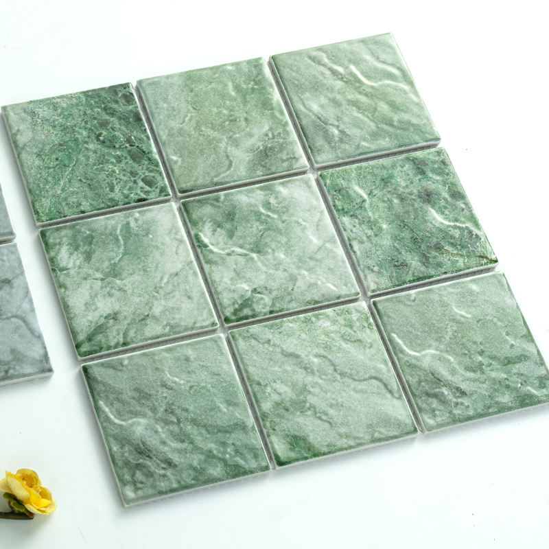 Gạch Mosaic Vuông Xanh Lá Cây In Phun Thiết Kế Mới Dùng Cho Hồ Bơi, Ốp Tường Phòng Tắm, Nhà Bếp Và Khu Spa Xông Hơi