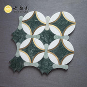 Gạch Mosaic Cắt Tia Nước Đá Cẩm Thạch Thassos Trắng Và Verde Affai Kết Hợp Đồng Thau Dùng Cho Trang Trí Nội Thất