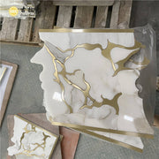 Gạch Mosaic Cắt Tia Nước Đá Cẩm Thạch Calacatta Vàng Phối Đường Đồng Thau Thiết Kế Sang Trọng Trang Trí Nội Thất