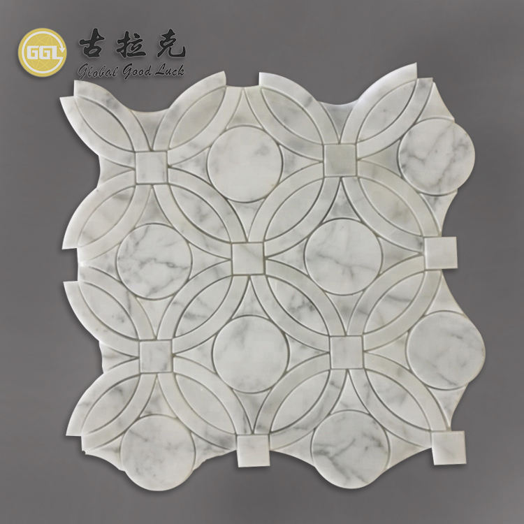 Gạch mosaic hình tròn bằng đá cẩm thạch trắng Calacatta thiết kế sang trọng dành cho thiết kế nội thất