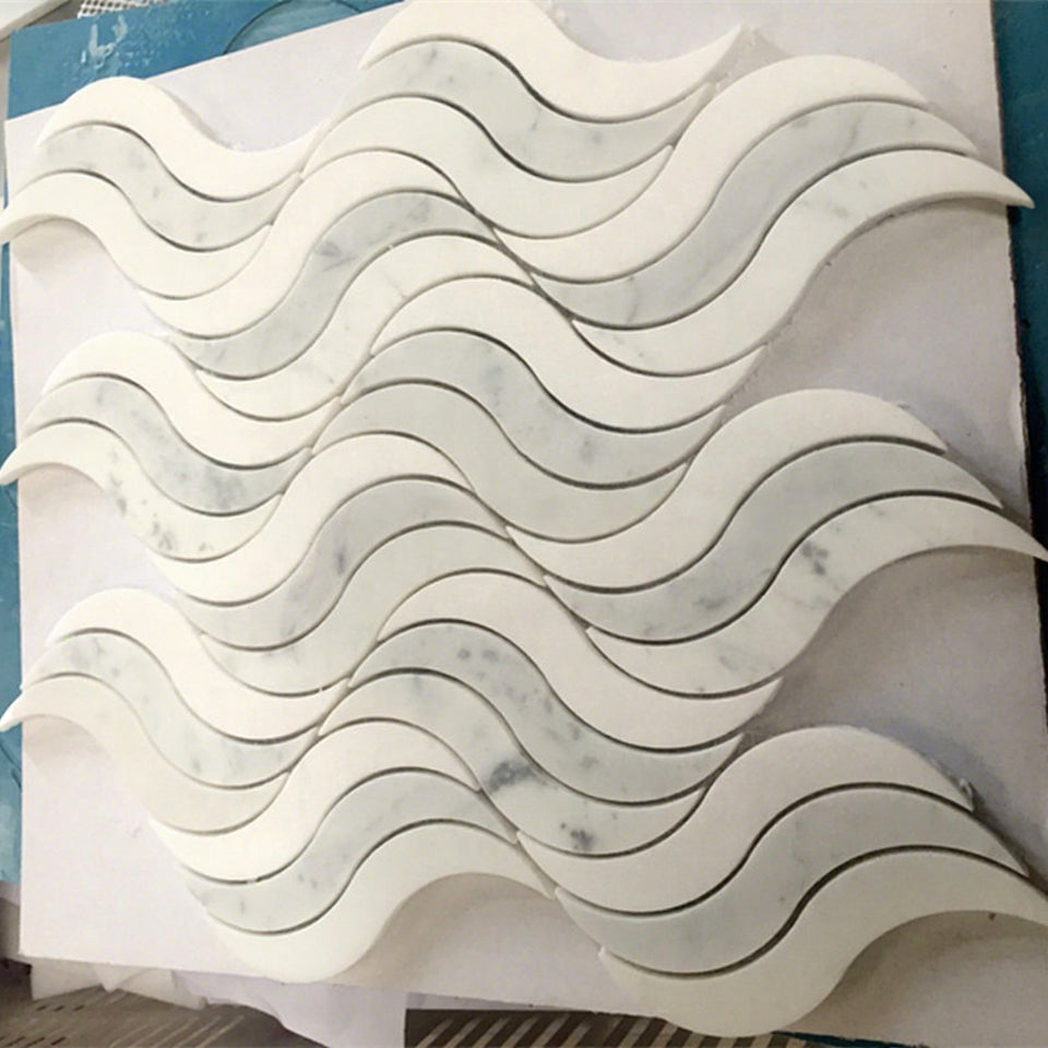 Gạch Mosaic đá cẩm thạch trắng Thassos và Calacatta kiểu dáng tinh gọn cho trang trí nội thất