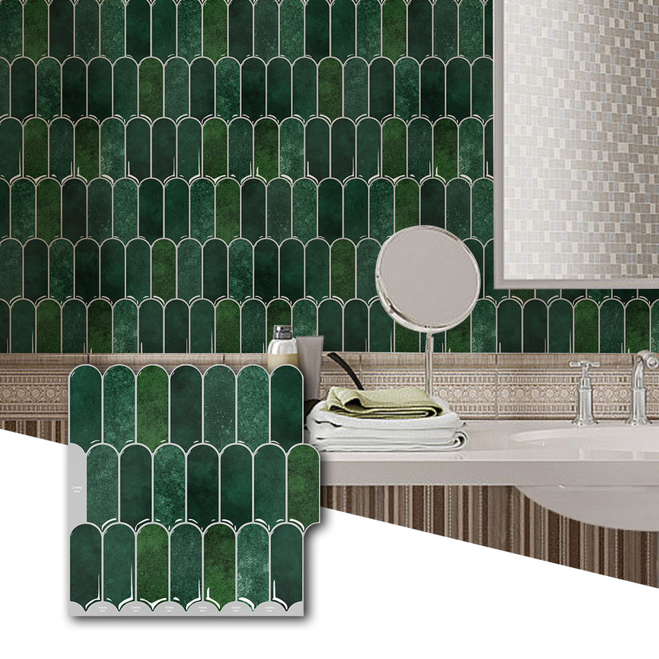 Gạch Mosaic Dải PVC Màu Xanh Lá Tự Dán Dễ Lắp Đặt Cho Ốp Bếp