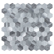 Gạch Mosaic Bóc dán Lục giác Nhôm vân gỗ Xám pha Bạc ốp tường bếp