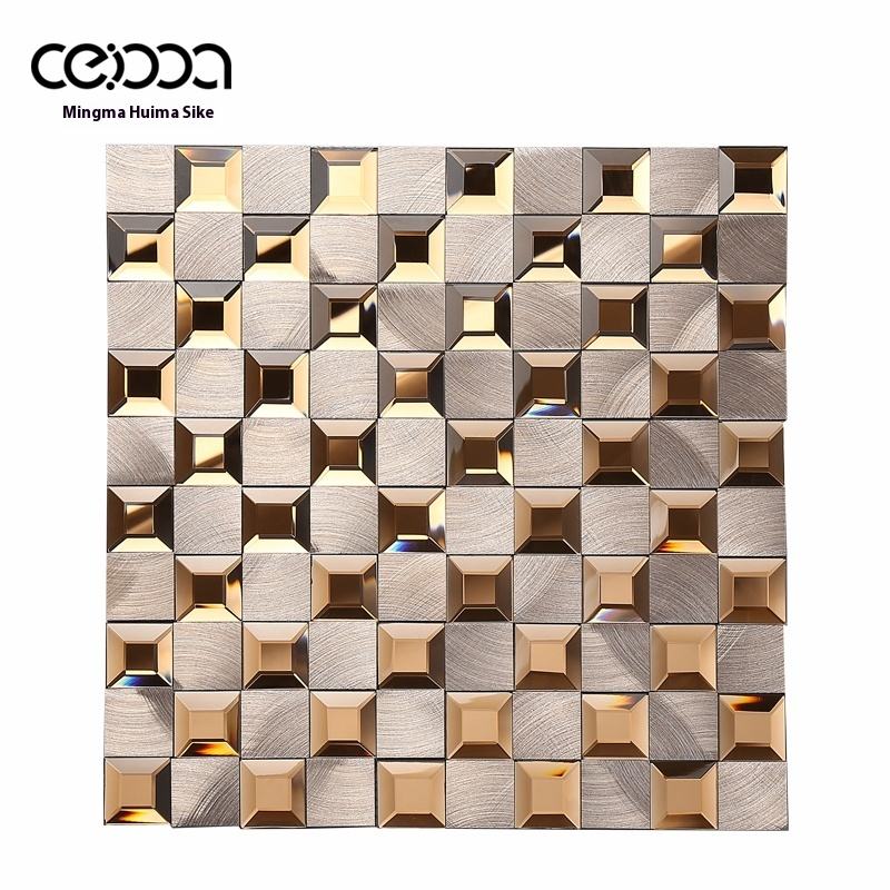 Gạch Chống Trượt Mosaic Kính Sứ Vàng Mạ Bạc Sang Trọng Châu Âu, Tường Nền Hiện Đại Cho KTV, Sảnh Khách Sạn, Quầy Bar