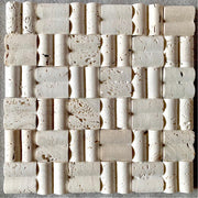 Tường nền chụp ảnh đánh bóng gạch mosaic đá Travertine vàng thiết kế hiện đại, thân thiện môi trường, đạo cụ đá thô 1 năm tuổi