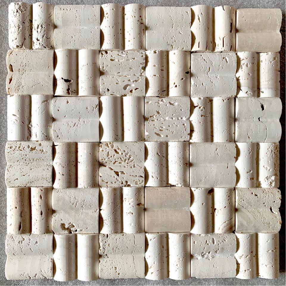 Tường nền chụp ảnh đánh bóng gạch mosaic đá Travertine vàng thiết kế hiện đại, thân thiện môi trường, đạo cụ đá thô 1 năm tuổi
