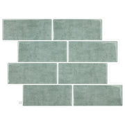 Gạch mosaic vuông ốp tường bóc dán dạng tàu điện ngầm bằng đá cẩm thạch xanh nhạt hiện đại, bóng tự dính, kích thước 11.56*8.38 inch, dành cho bếp kiểu đồ họa.