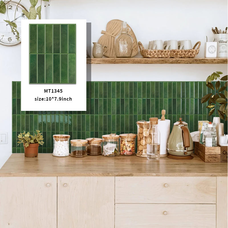 Jorunns Gạch ốp tường bóc dán 3D Vinyl Mosaic màu xanh lá dạng tấm cho phòng tắm, bếp khách sạn kiểu Châu Âu