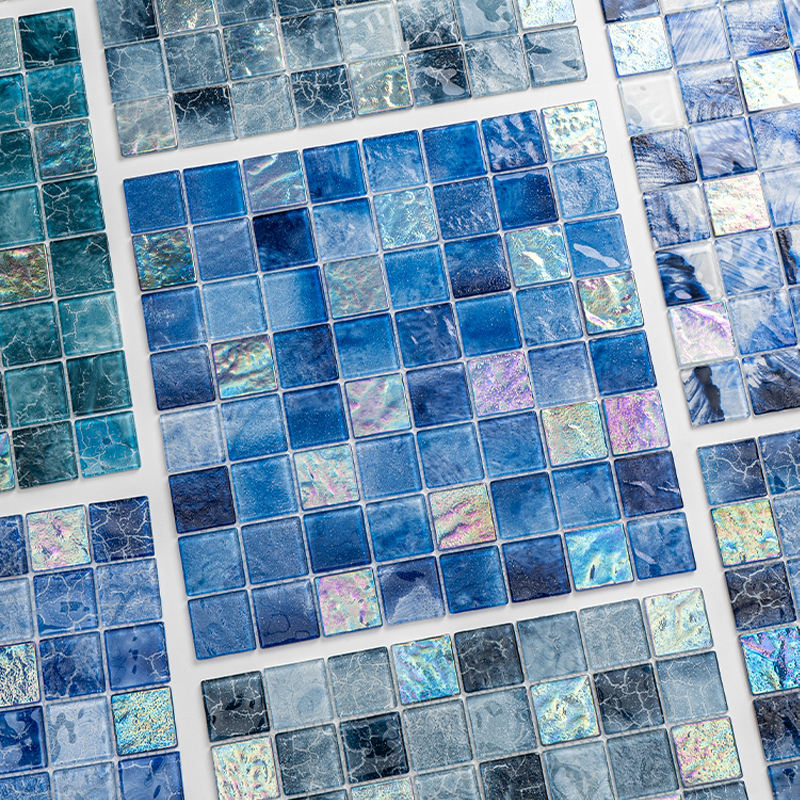 Gạch Mosaic Bếp Trong Nhà Sàn Mosaic Hồ Bơi Biệt Thự Họa Tiết Mosaic Kính Pha Trộn Xanh Óng Ánh Sang Trọng