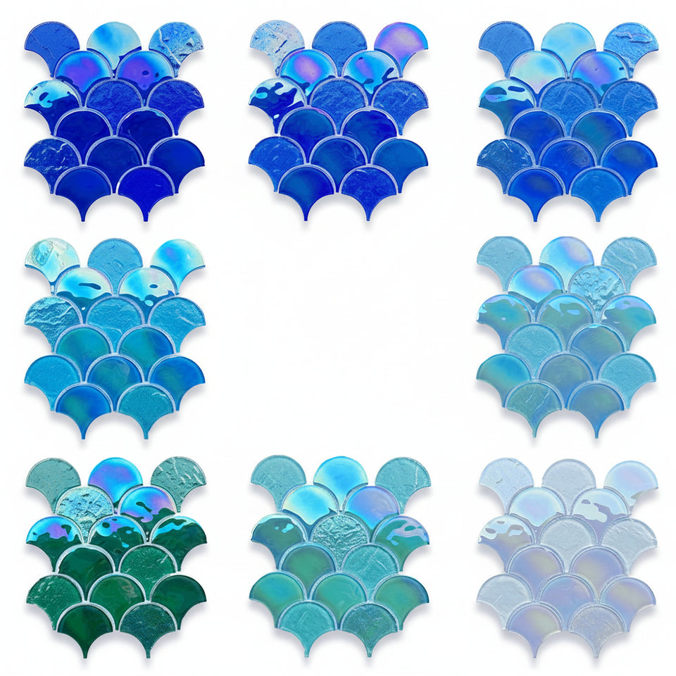 Gạch lát Goodluck Mosaic Kính Thiết Kế Hiện Đại Hoạ Tiết Parquet Hình Quạt Dùng Cho Trong Nhà & Ngoài Trời Để Trang Trí Bể Bơi Phòng Tắm Biệt Thự