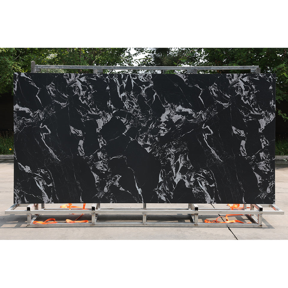 Mặt Bàn Bếp Đá Nung Kết Đen Vân Trắng Phong Cách Pháp Hoàn Thiện Mờ 320x160