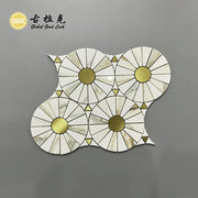 Đá cẩm thạch Calacatta Gold Tròn kết hợp đồng thau Gạch mosaic cắt tia nước 10mm Hoa văn Parquet hiện đại Trang trí tường bếp & biệt thự