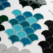 Gạch Mosaic Gốm Sứ Men Rạn Băng Hình Quạt Họa Tiết Vảy Cá Xanh Dương Ốp Tường Phòng Tắm Spa Hồ Bơi
