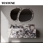 Tostone Mặt bàn lavabo phòng tắm gắn tường bằng đá hoa cương Calacatta Viola tự nhiên chống thấm nước bền bỉ, dùng cho nội thất tùy chỉnh phòng vệ sinh nhỏ