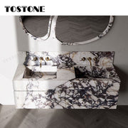 Tostone Mặt bàn chậu rửa phòng tắm gắn tường bằng đá cẩm thạch Calacatta Viola tự nhiên đẹp dành cho nội thất tùy chỉnh phòng vệ sinh nhỏ