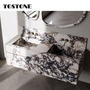 Tostone Mặt bàn lavabo phòng tắm gắn tường bằng cẩm thạch Calacatta Viola tự nhiên sang trọng, nội thất tùy chỉnh dành cho phòng vệ sinh