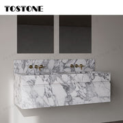 Tostone Mặt bàn lavabo phòng tắm gắn tường bằng đá cẩm thạch Arabescato Corchia tự nhiên sang trọng dành cho phòng vệ sinh nhỏ, thiết kế nội thất tùy chỉnh