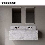 Tostone Mặt bàn lavabo phòng tắm gắn tường bằng đá thạch anh trắng tinh thể tự nhiên, chống thấm nước, bền bỉ, dành cho phòng vệ sinh, nội thất tùy chỉnh.