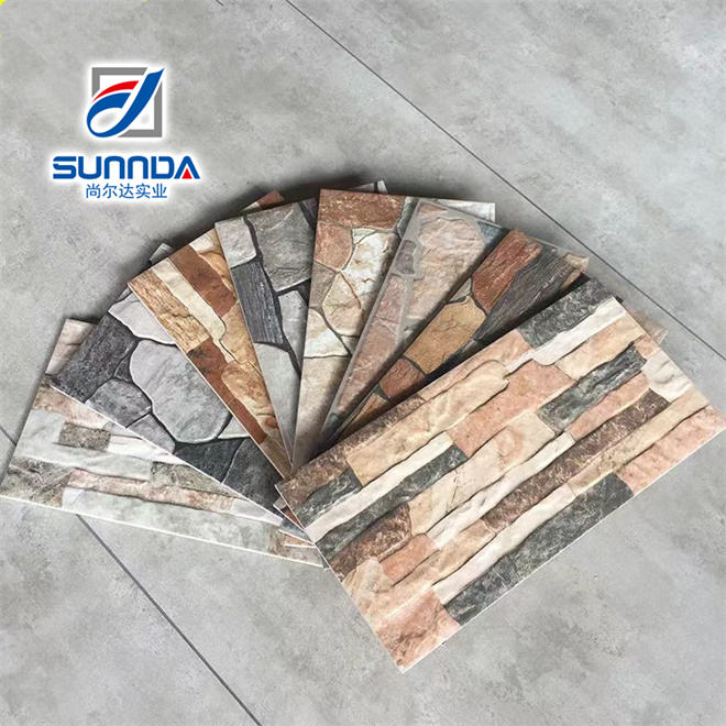 Gạch ốp tường ngoại thất Phật Sơn chất lượng, bề mặt nhám lì cổ điển, thiết kế giả gạch đá trang trí