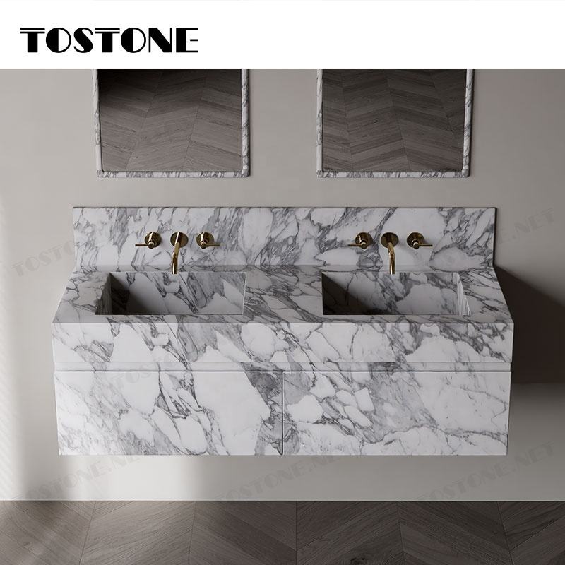 Tostone Mặt bàn lavabo phòng tắm gắn tường bằng đá cẩm thạch Arabescato Corchia tự nhiên đẹp dành cho nội thất tùy chỉnh hiện đại sang trọng