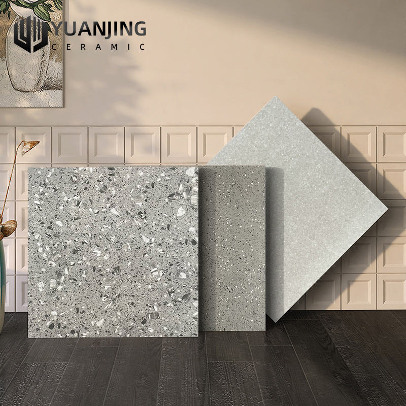 Gạch Porcelain Cao cấp 600x600mm Bề mặt mờ, Phong cách Terrazzo hiện đại vân đá Cẩm thạch, dùng lát sàn phòng khách, phòng tắm