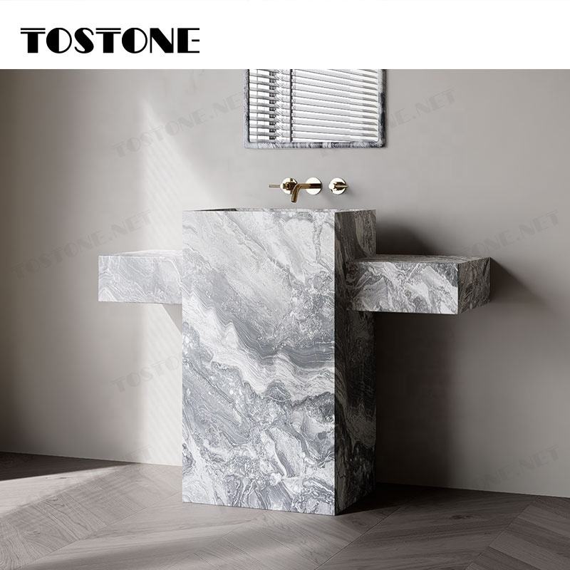 Mặt bàn trang điểm phòng tắm đặt độc lập Tostone bằng đá cẩm thạch Nâu Venice tự nhiên thời trang, bề mặt mài, dùng để trang trí chậu rửa mặt gia đình