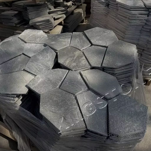 Đá Phiến Đen Tự Nhiên Dạng Tấm Lát Chẻ Ngẫu Hứng (Crazy Paving) Bền Cho Cảnh Quan Sân Vườn Lối Đi Ngoài Trời