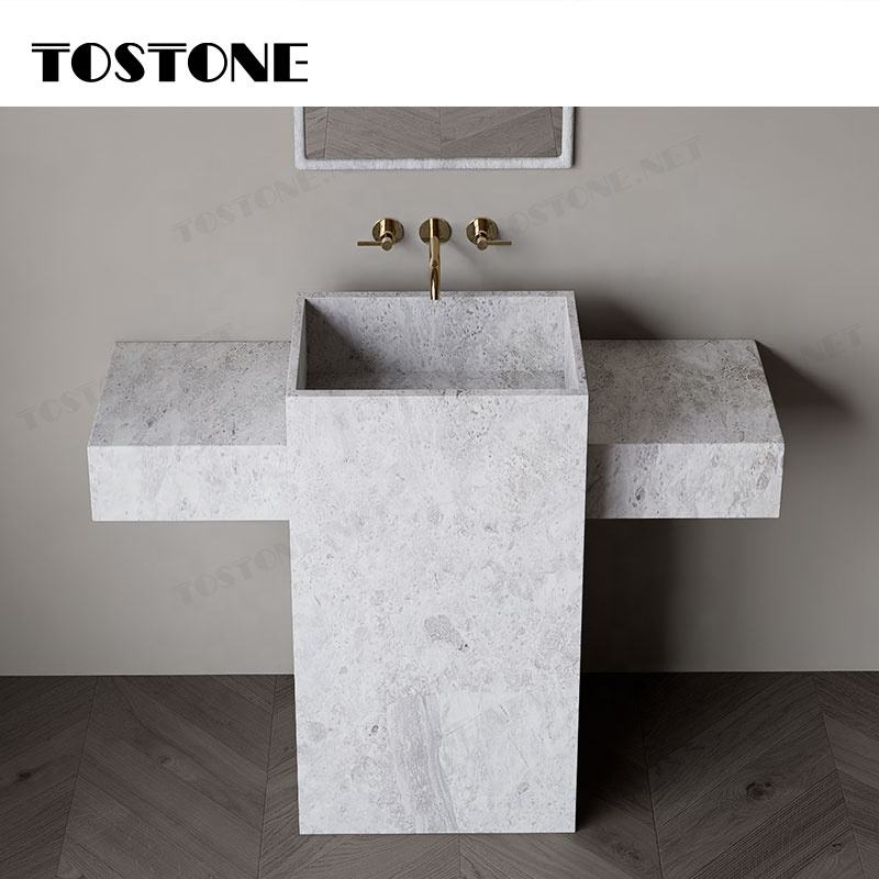 Mặt bàn chậu rửa phòng tắm Tostone độc lập, bề mặt mài đá cẩm thạch trắng Lorde tự nhiên, sang trọng