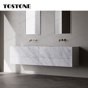 Tostone Tủ lavabo cổ điển, hoàn thiện mờ tự nhiên, đá trắng Volaksas sang trọng