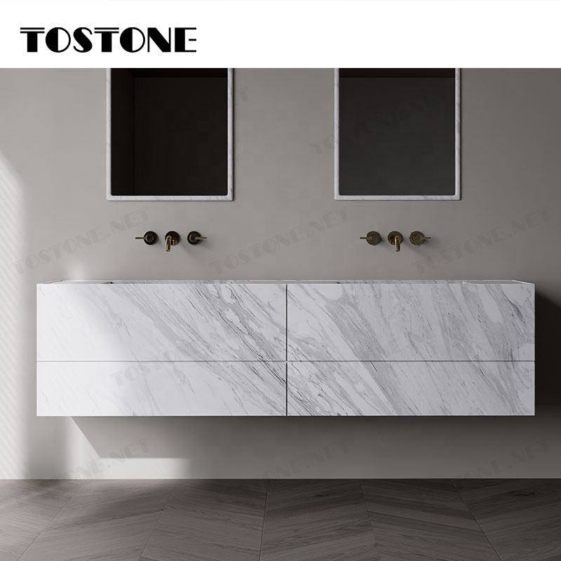 Tostone Tối giản Mài nhẵn Tự nhiên Volakas Trắng Sang trọng Bàn trang điểm phòng tắm cho Căn hộ Biệt thự Khách sạn Trang trí nội thất