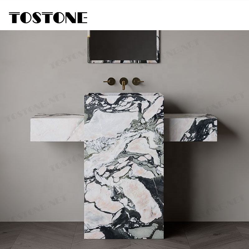 Tostone Mặt bàn lavabo đứng độc lập bằng đá cẩm thạch Verde Aurora tự nhiên sang trọng, bề mặt mài mờ