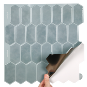 Gạch dán tường vinyl 3D lục giác màu xanh, bóc dán tự dính, cho nhà bếp, trang trí và cải tạo DIY dễ dàng.