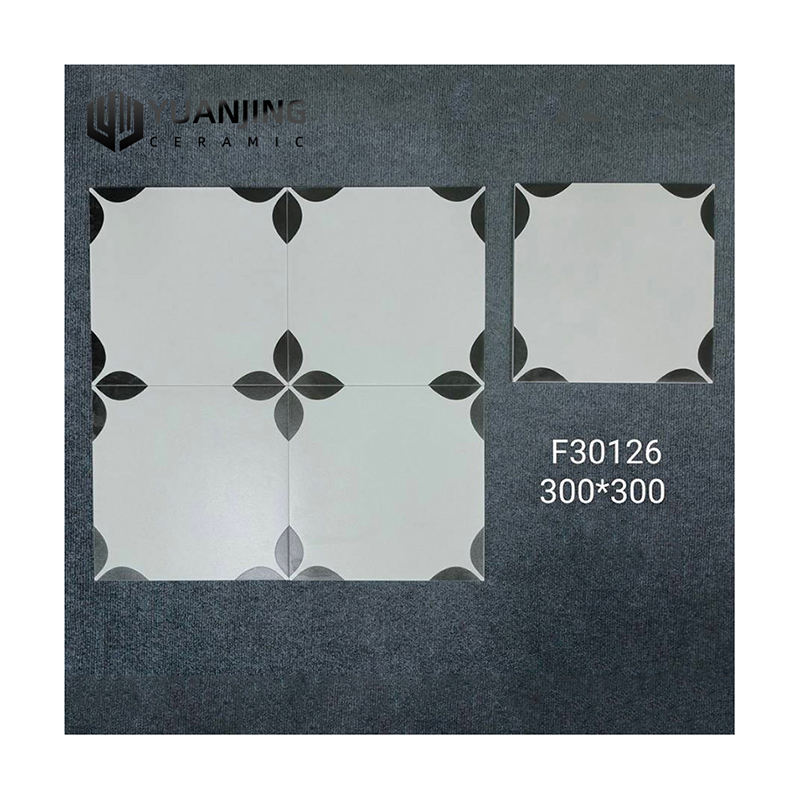 Gạch Sứ Ốp Tường Sợi Thủy Tinh 300x600mm Phong Cách Retro Pháp Dùng Cho Tường Bếp, Phòng Tắm, Ban Công Họa Tiết Hoa Nhỏ Phối Đen Trắng