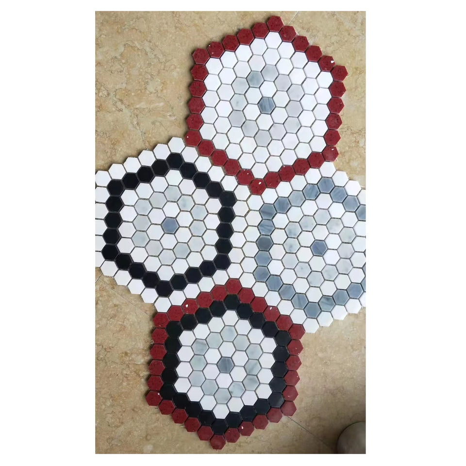 Buyers Tấm Gạch Mosaic Lục Giác Hiện Đại Bằng Đá Cẩm Thạch Tự Nhiên Đa Sắc Đánh Bóng, Cho Tường Và Sàn Nội Thất, Đa Dạng Màu Sắc