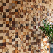 Tấm ốp tường gỗ nguyên khối dạng gạch mosaic 3D, ghép hình nghệ thuật hình học phong cách thiết kế Trung Quốc xu hướng mới, đề can nghệ thuật tái sử dụng